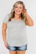 Heather Grey & White Striped V-Neck Top