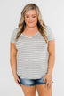Heather Grey & White Striped V-Neck Top
