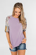 Keep Walking On Printed Sleeve Top- Lilac