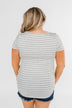 Heather Grey & White Striped V-Neck Top