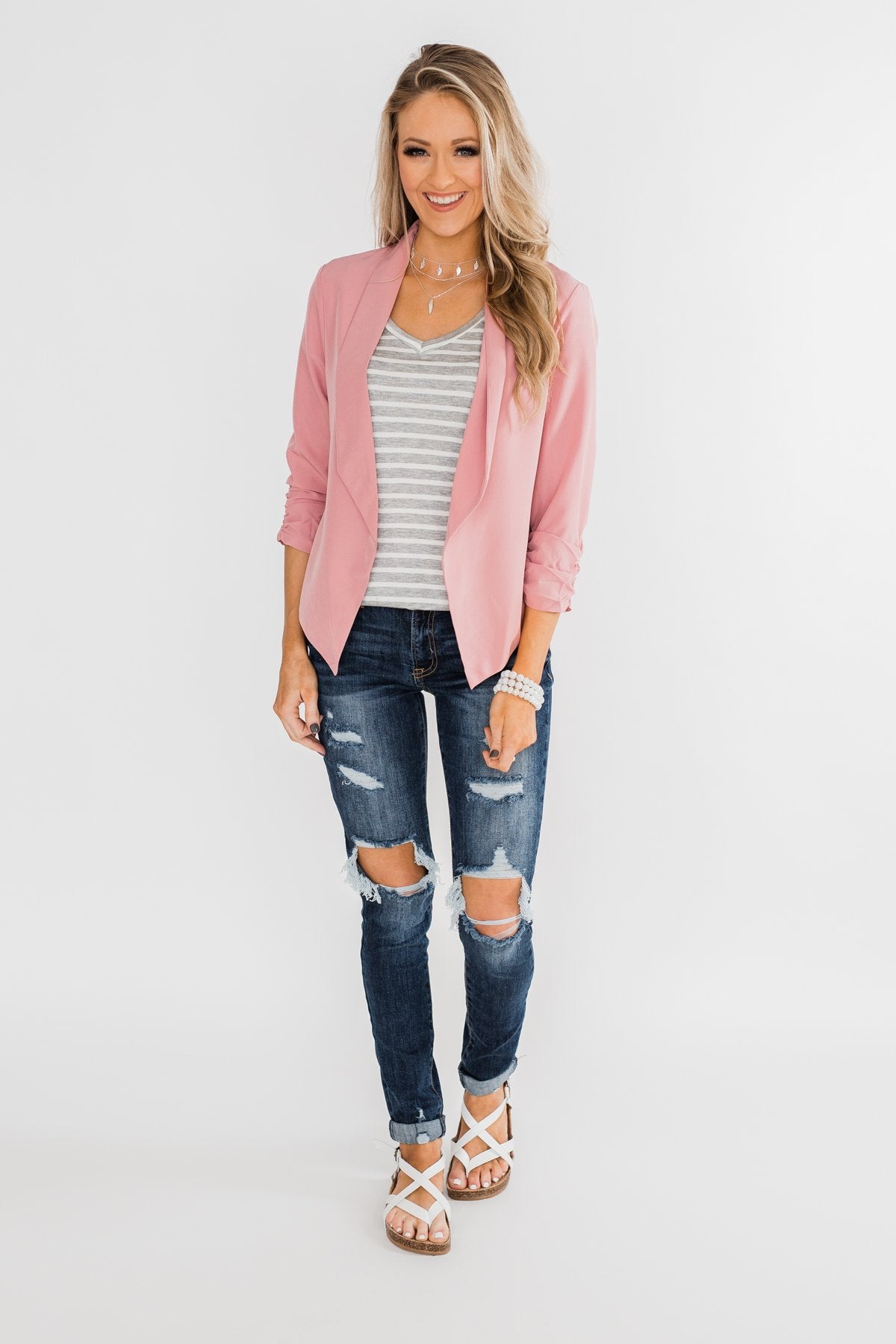 Keep It Professional Blazer- Light Pink