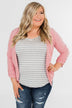 Heather Grey & White Striped V-Neck Top