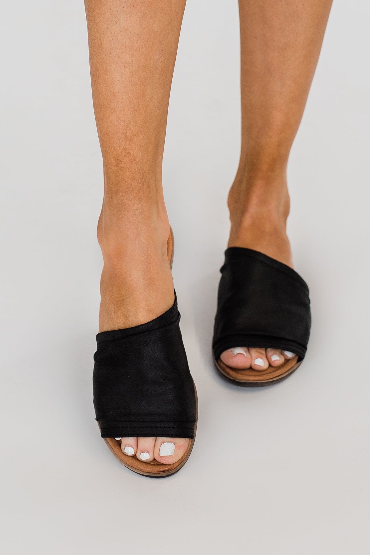 Sugar Equal Slip On Sandals- Black Distress