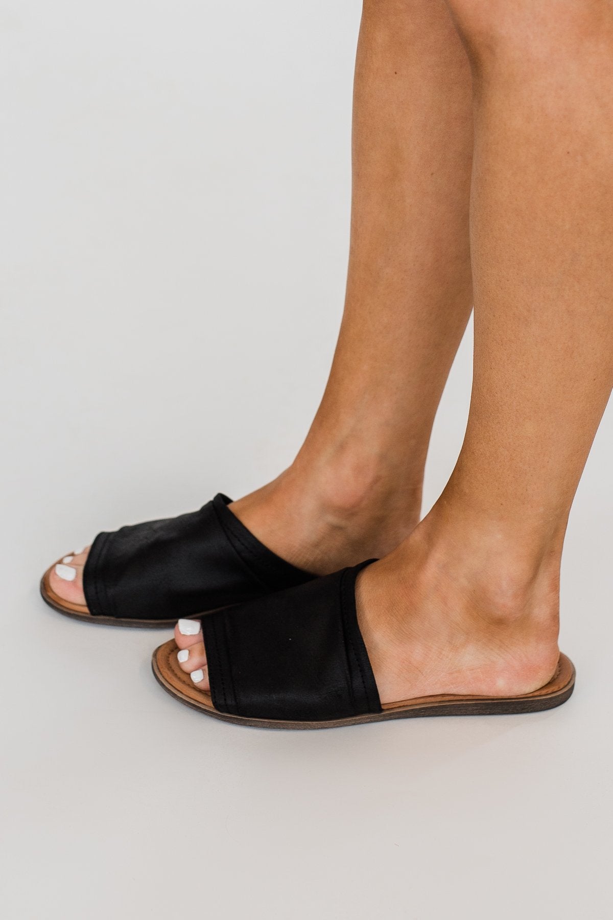 Sugar Equal Slip On Sandals- Black Distress