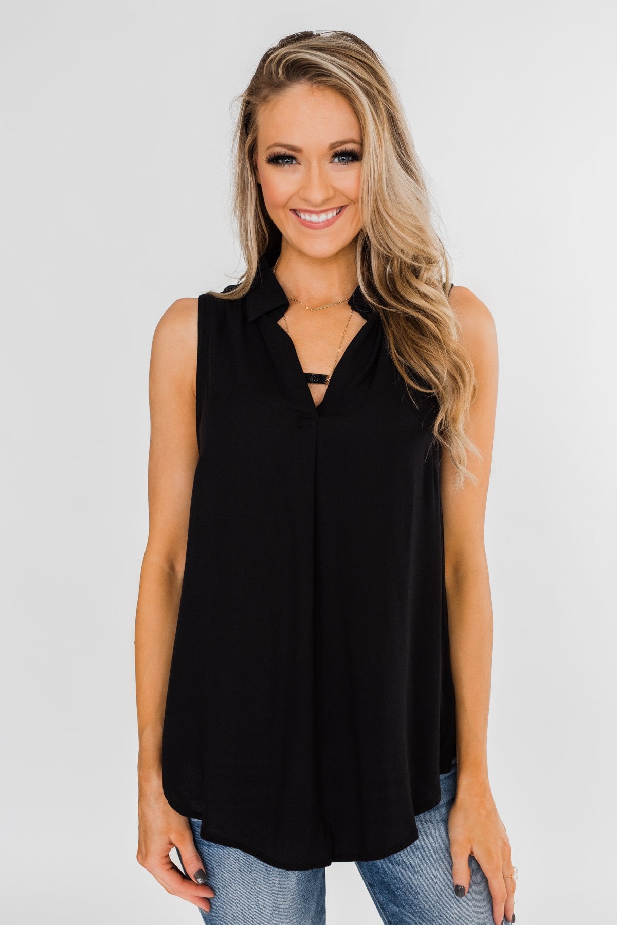 Taking Chances Collar Tank Top- Black