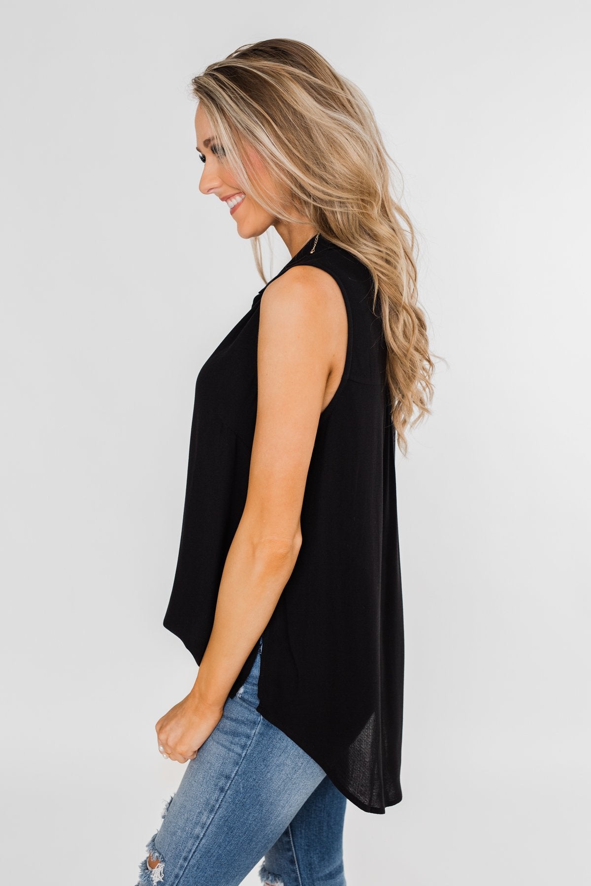 Taking Chances Collar Tank Top- Black