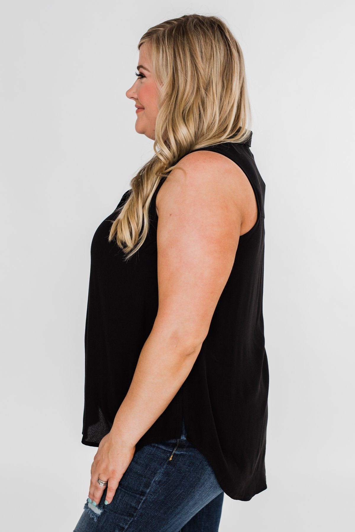 Taking Chances Collar Tank Top- Black