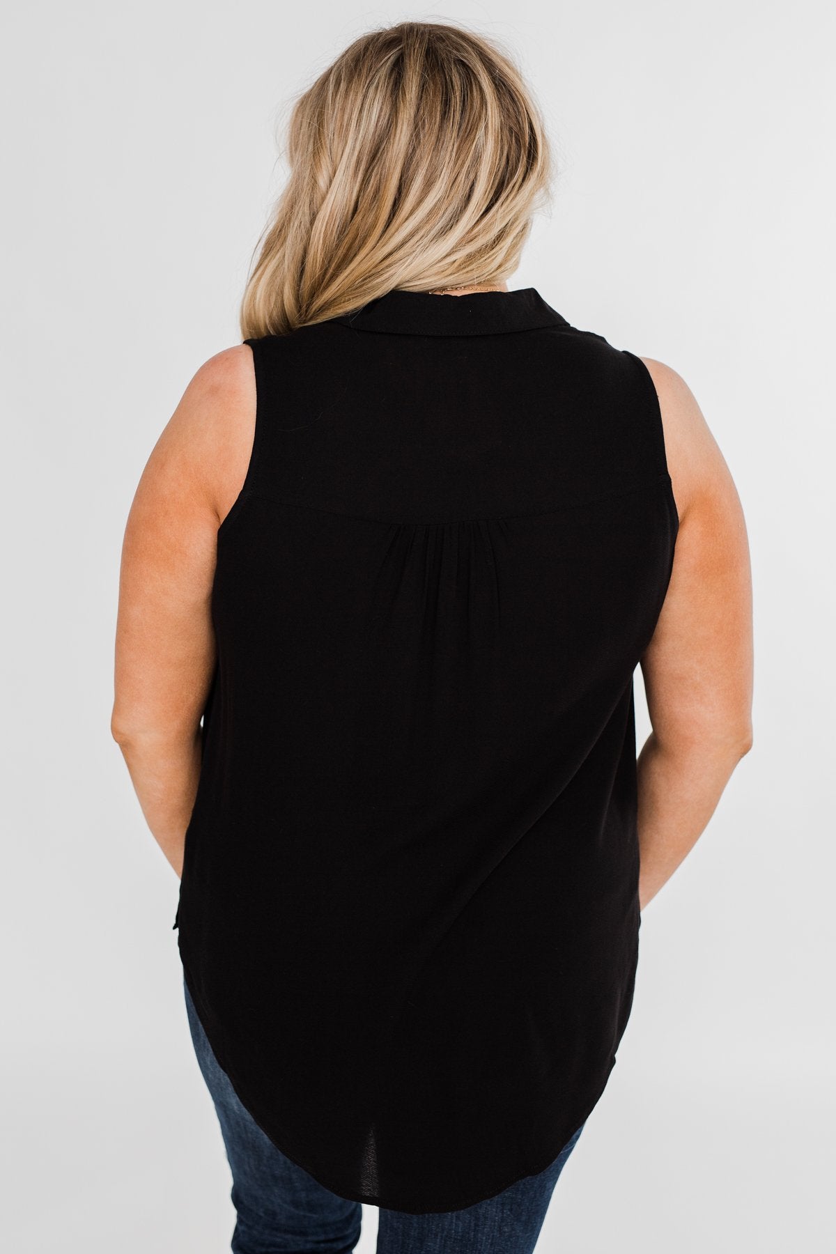 Taking Chances Collar Tank Top- Black