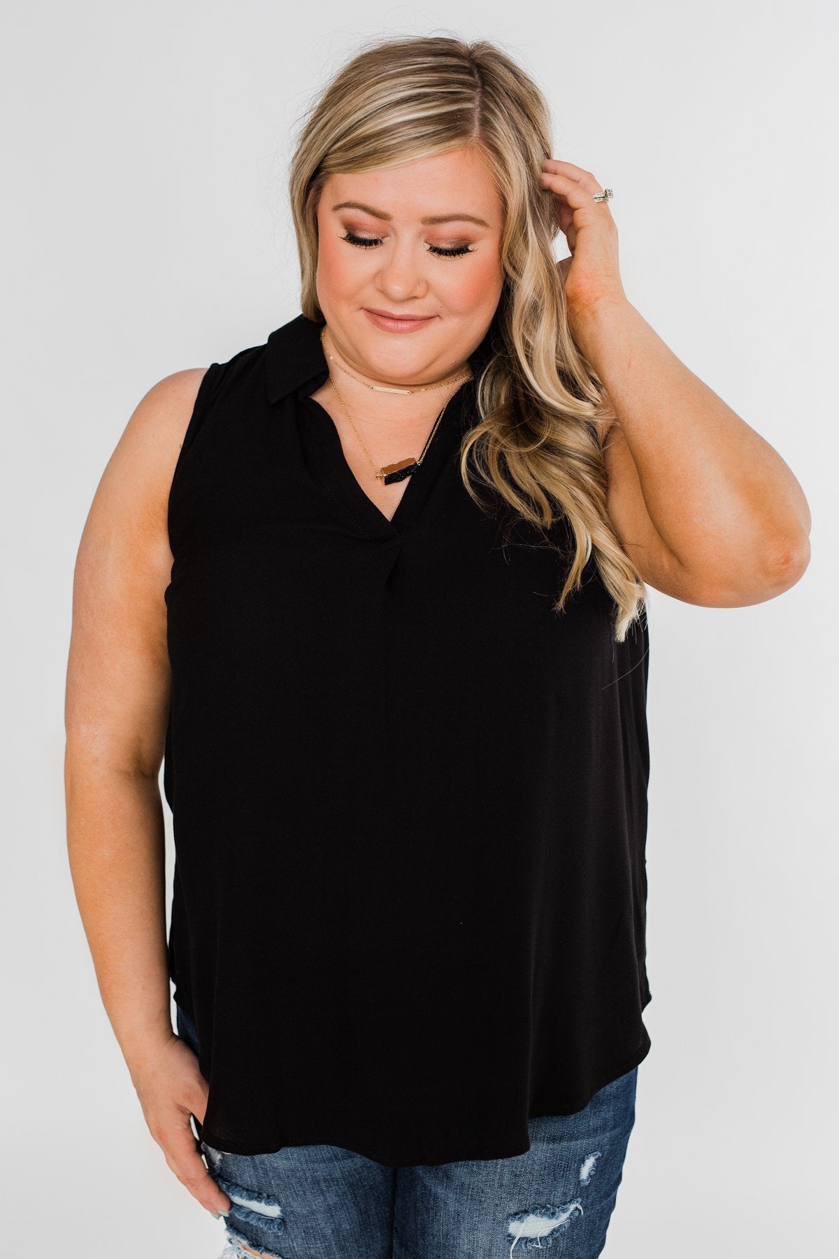 Taking Chances Collar Tank Top- Black