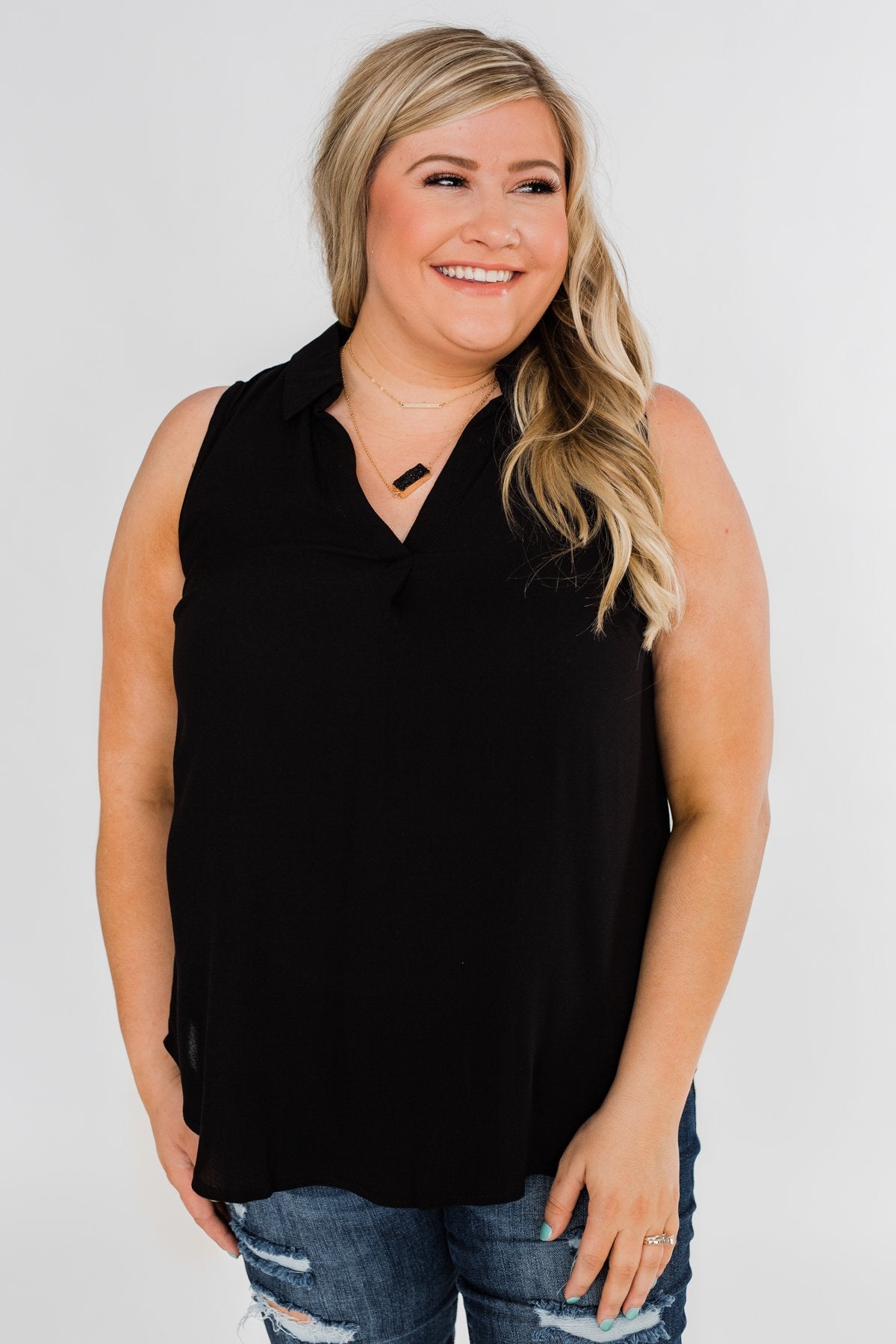 Taking Chances Collar Tank Top- Black – The Pulse Boutique