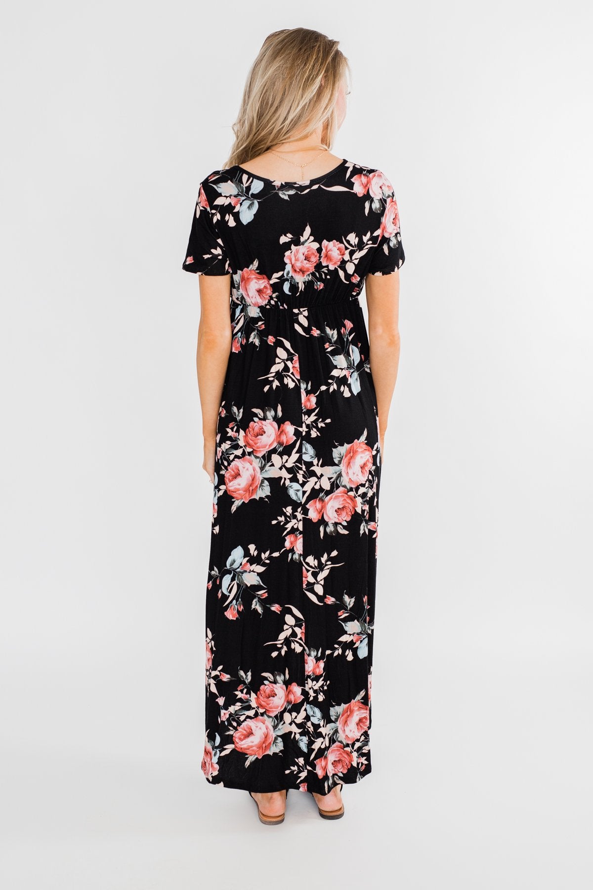 Promise To Keep Hi-Low Floral Maxi Dress- Black