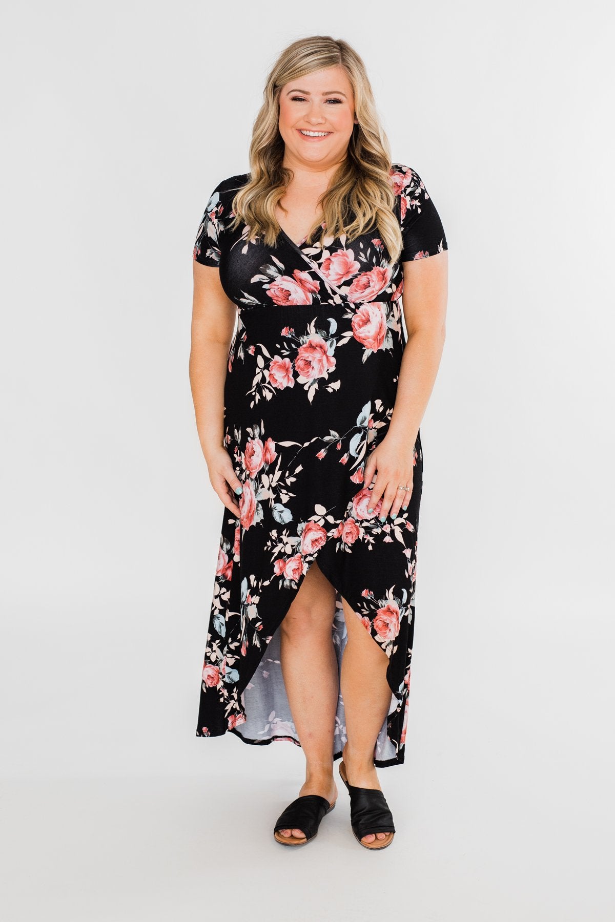 Promise To Keep Hi-Low Floral Maxi Dress- Black