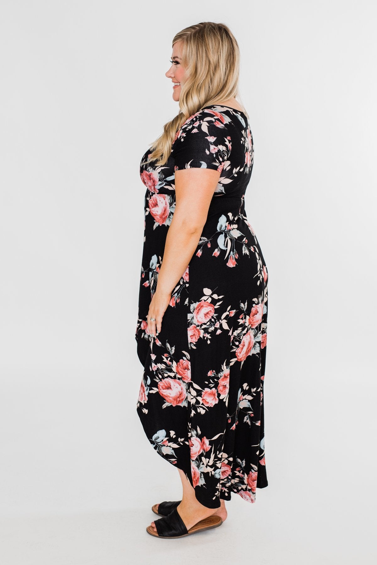 Promise To Keep Hi-Low Floral Maxi Dress- Black