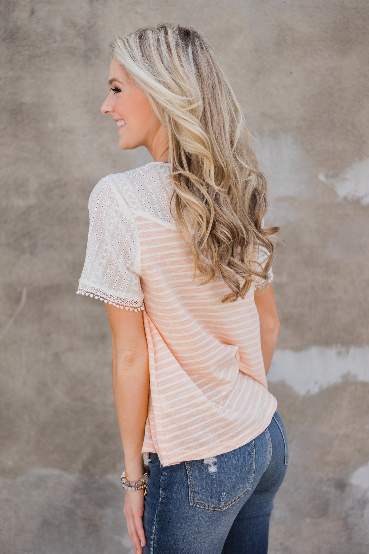Over You Striped Top- Peach