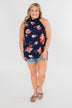 Flourish in Floral Halter Tank Top- Navy
