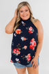 Flourish in Floral Halter Tank Top- Navy