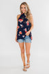 Flourish in Floral Halter Tank Top- Navy