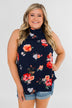 Flourish in Floral Halter Tank Top- Navy