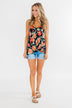 Flirty & Thriving Floral Tank Top- Navy