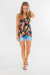 Flirty & Thriving Floral Tank Top- Navy