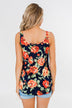 Flirty & Thriving Floral Tank Top- Navy