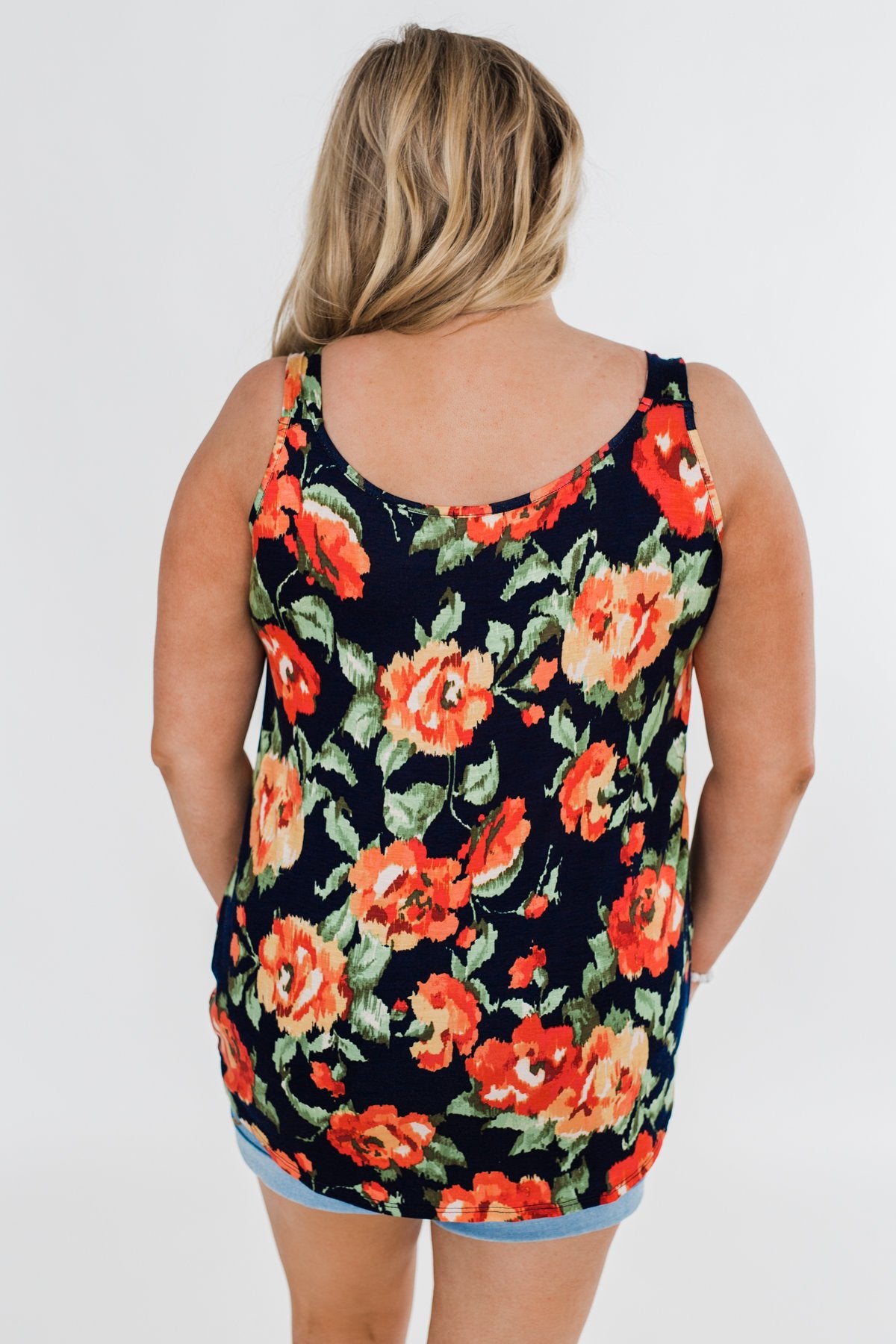 Flirty & Thriving Floral Tank Top- Navy