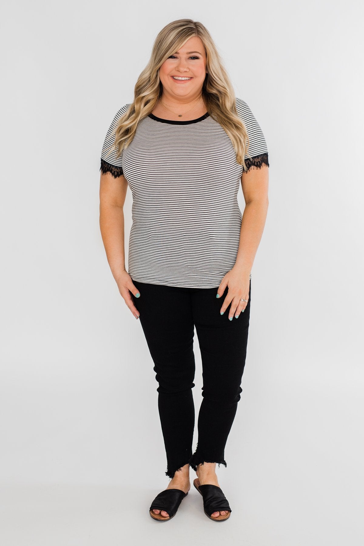 All About the Accents Black & White Striped Top