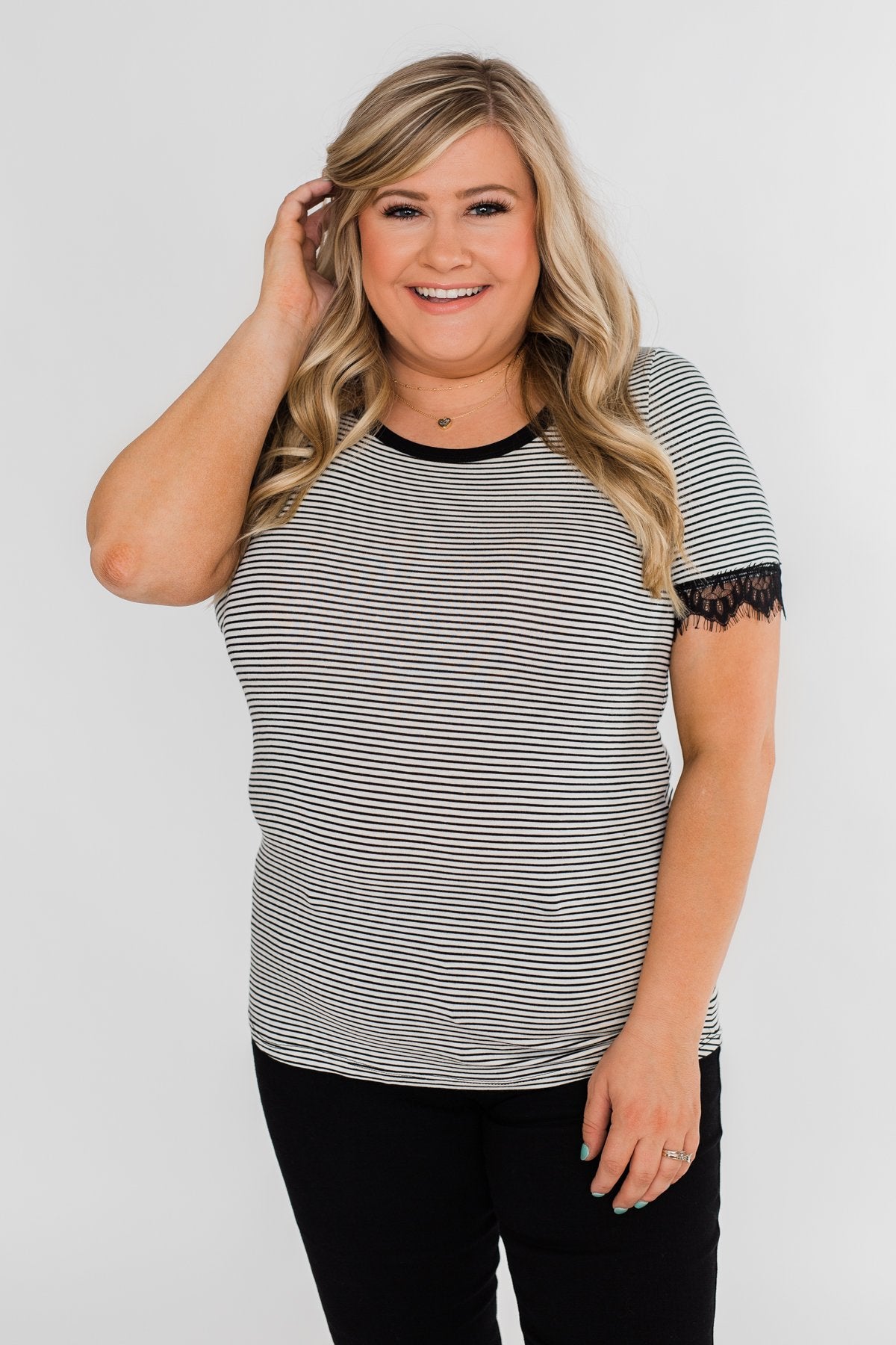 All About the Accents Black & White Striped Top