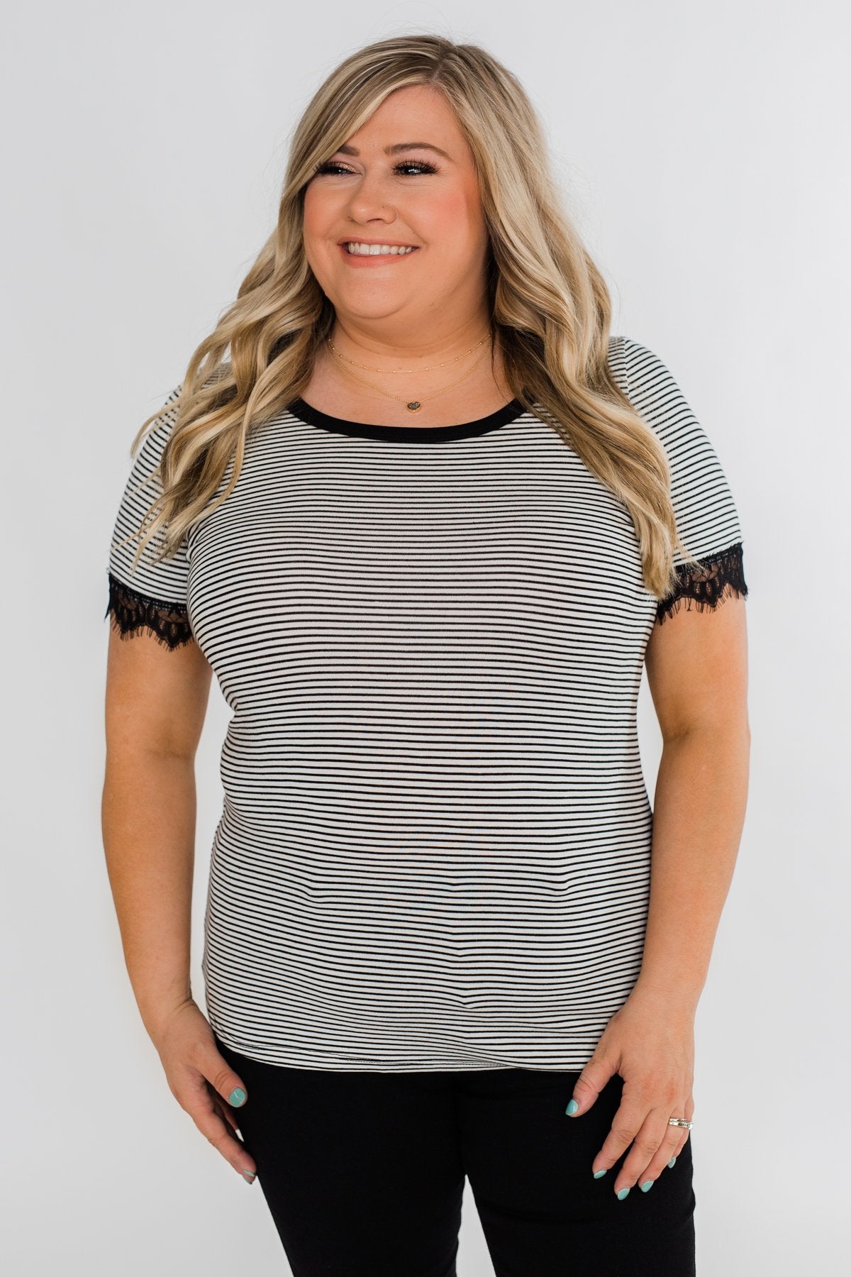 All About the Accents Black & White Striped Top