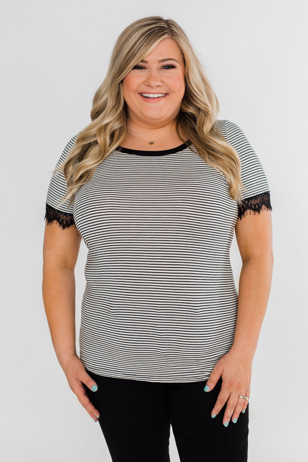 All About the Accents Black & White Striped Top