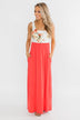 There She Goes Again Floral Maxi Dress- Vibrant Coral