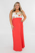 There She Goes Again Floral Maxi Dress- Vibrant Coral
