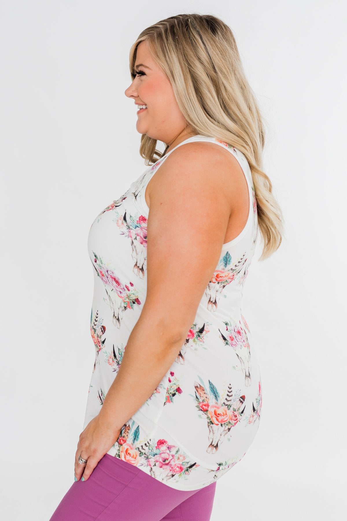 Floral Skull Tank Top- White