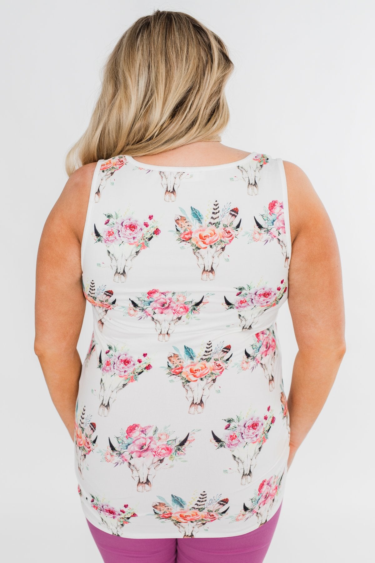 Floral Skull Tank Top- White