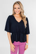 Hold You Tight Cinched Waist Blouse- Navy