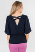 Hold You Tight Cinched Waist Blouse- Navy