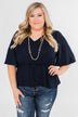 Hold You Tight Cinched Waist Blouse- Navy