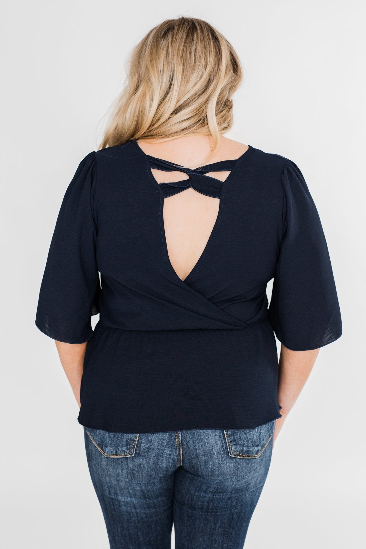 Hold You Tight Cinched Waist Blouse- Navy