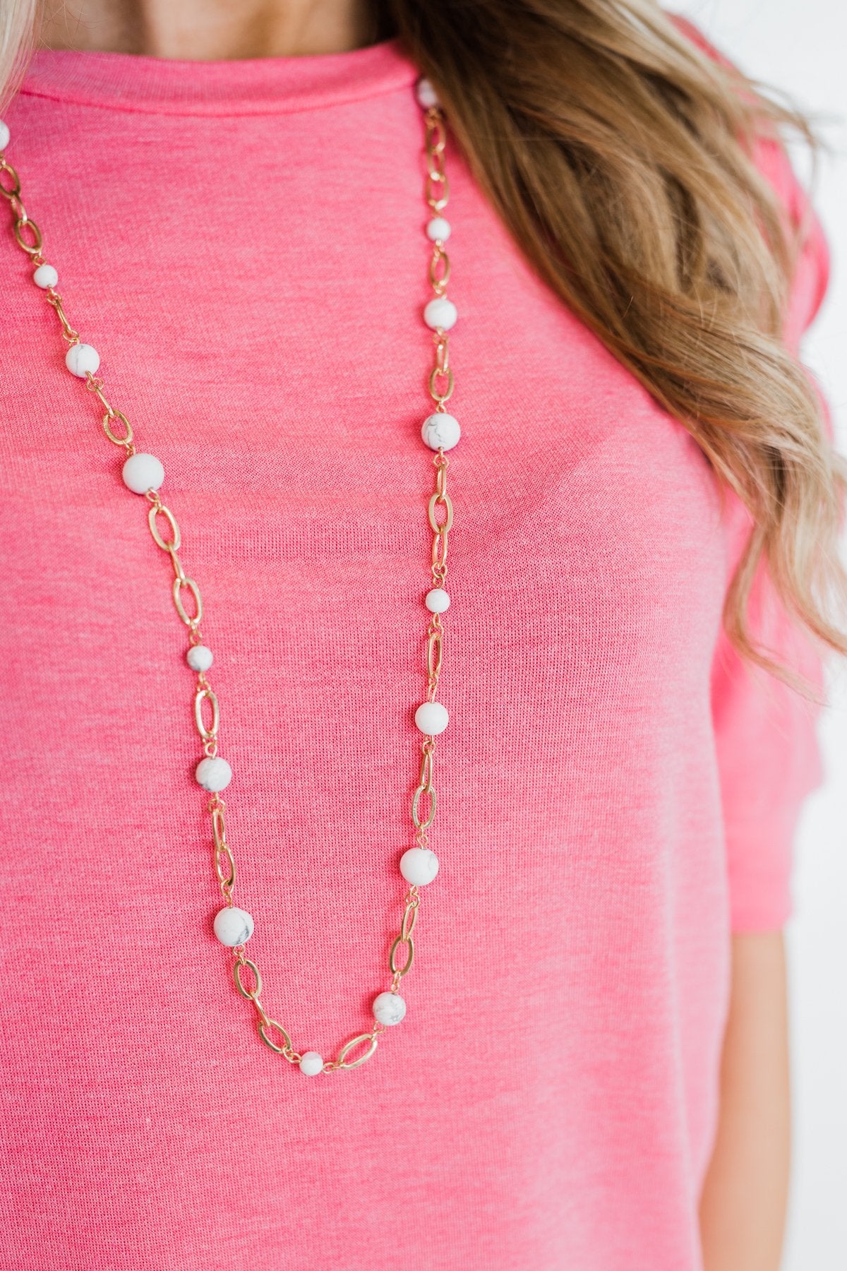 Marble Beaded Chain Necklace- Gold
