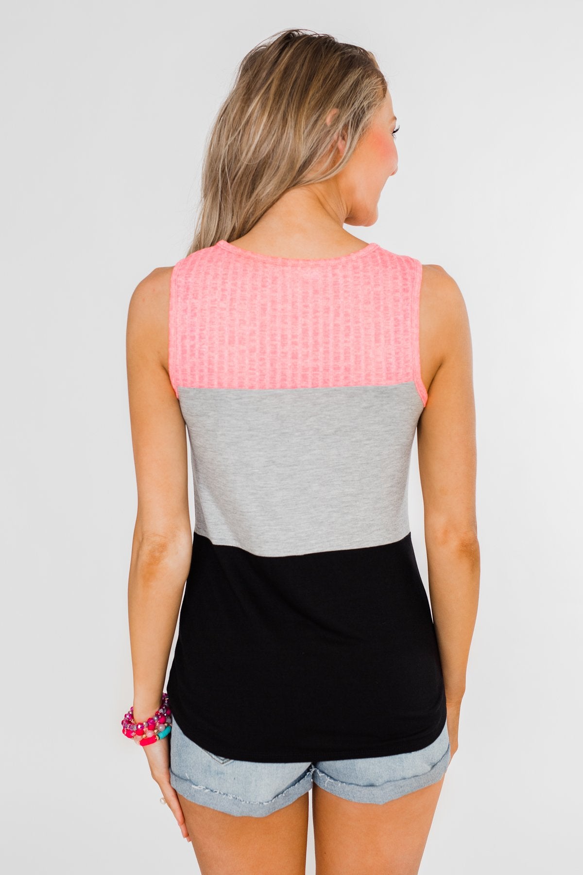 Start Today Color Block Tank Top- Neon Pink
