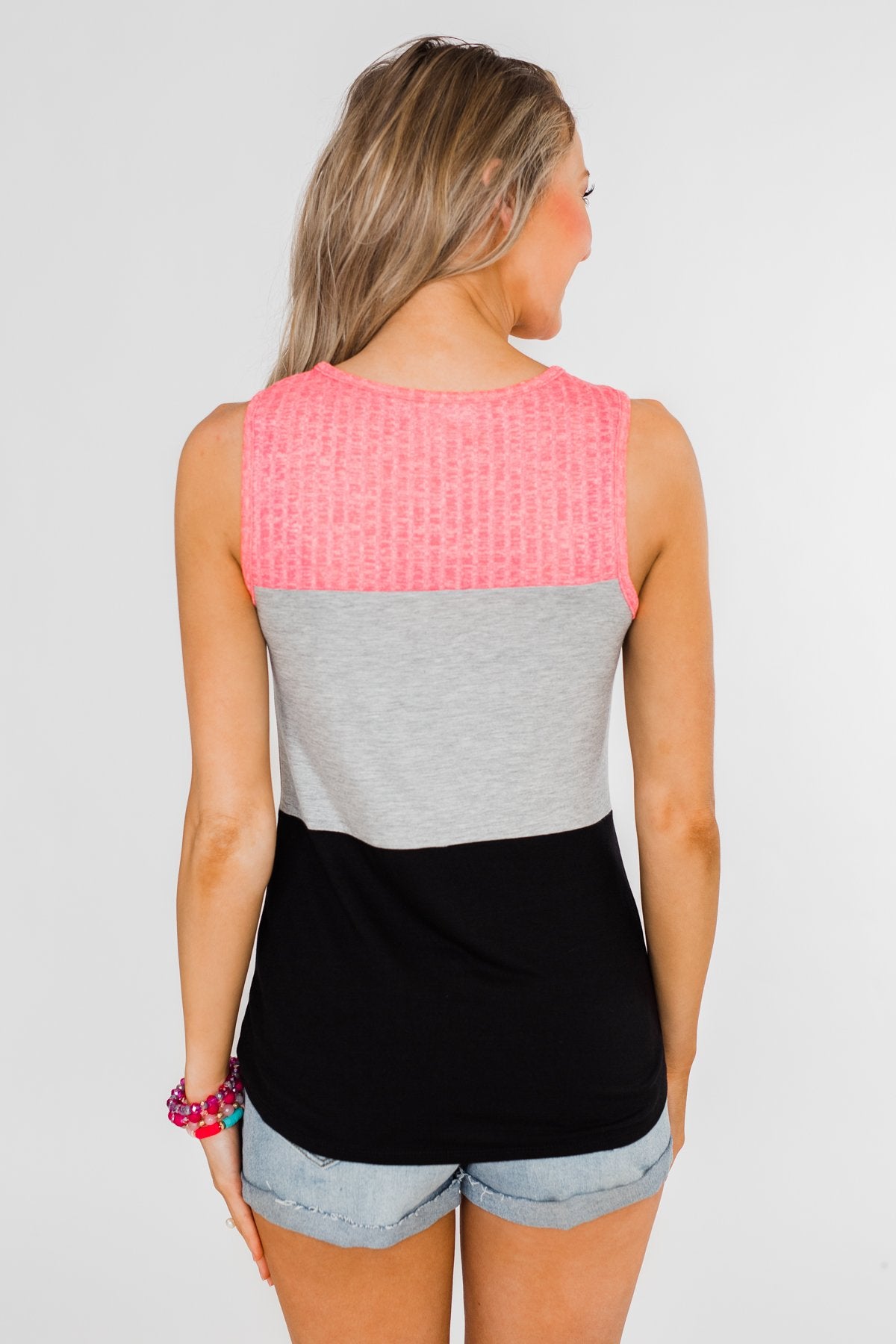Start Today Color Block Tank Top- Neon Pink