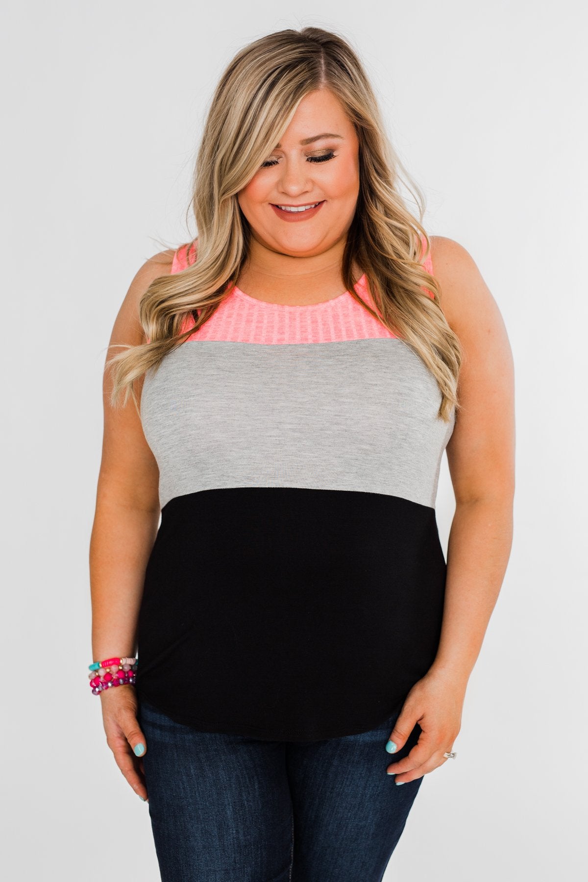 Start Today Color Block Tank Top- Neon Pink