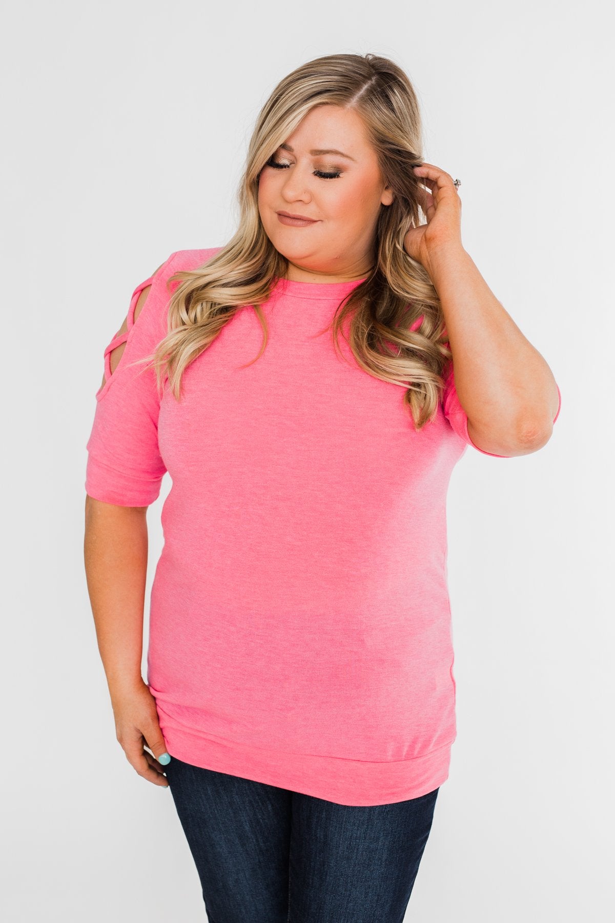 Once Upon A Time Criss Cross Sleeve Top- Ultra Pink
