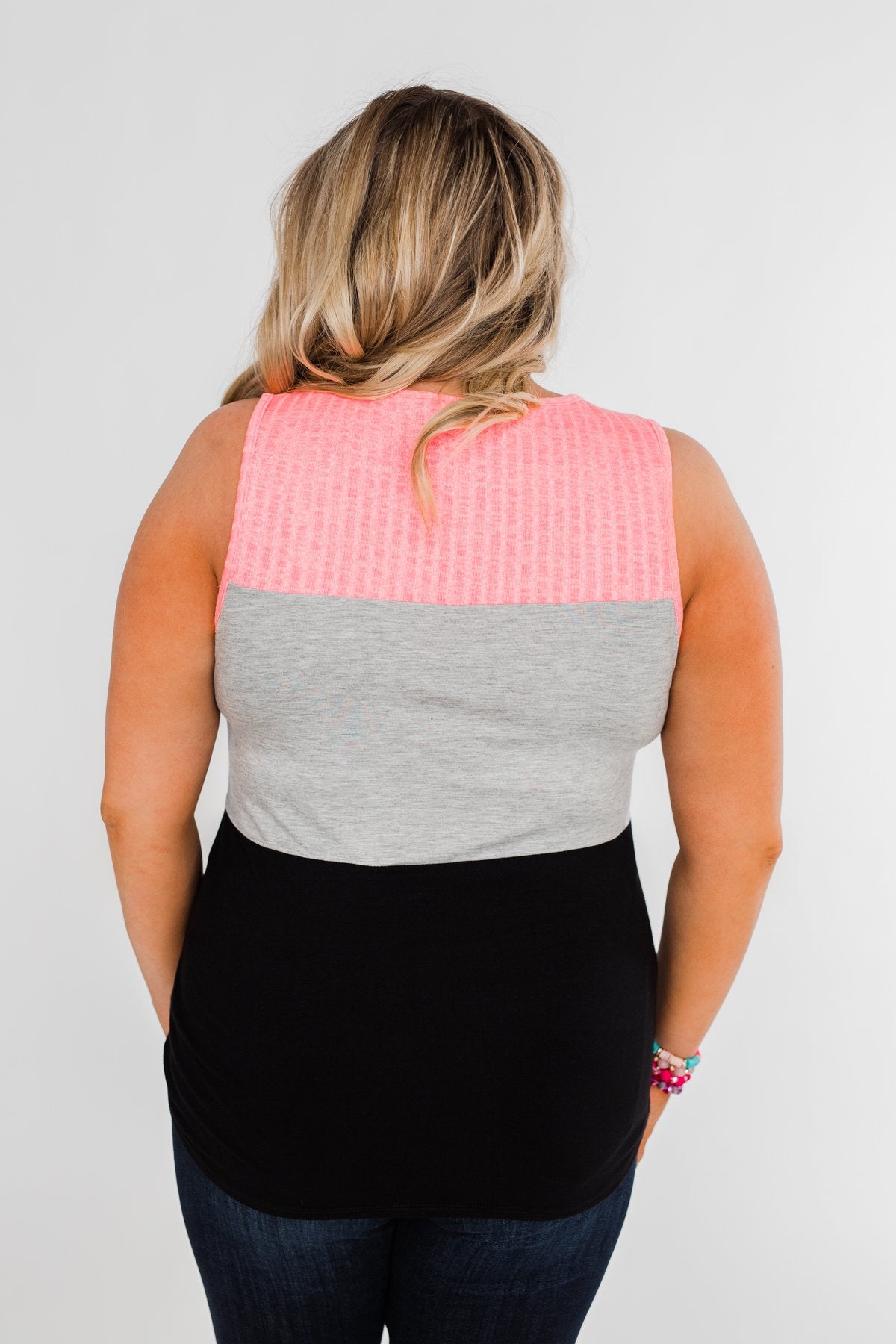 Start Today Color Block Tank Top- Neon Pink