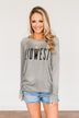 "Midwest" Long Sleeve Graphic Top- Grey