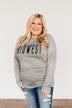 "Midwest" Long Sleeve Graphic Top- Grey