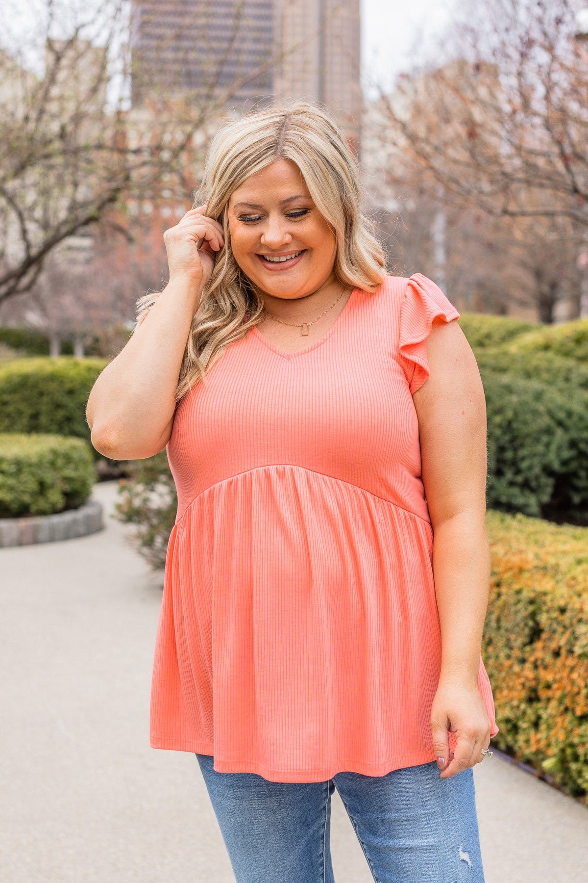Bounce In Your Step Babydoll Knit Top- Coral