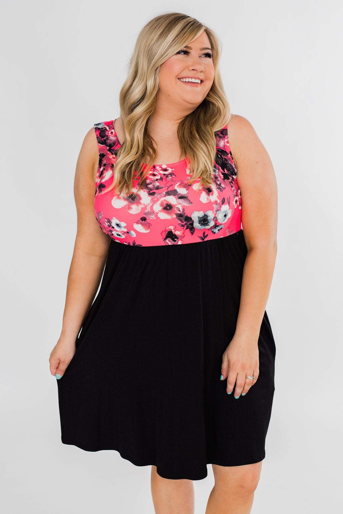 Attracted to You Floral Dress- Neon Pink & Black