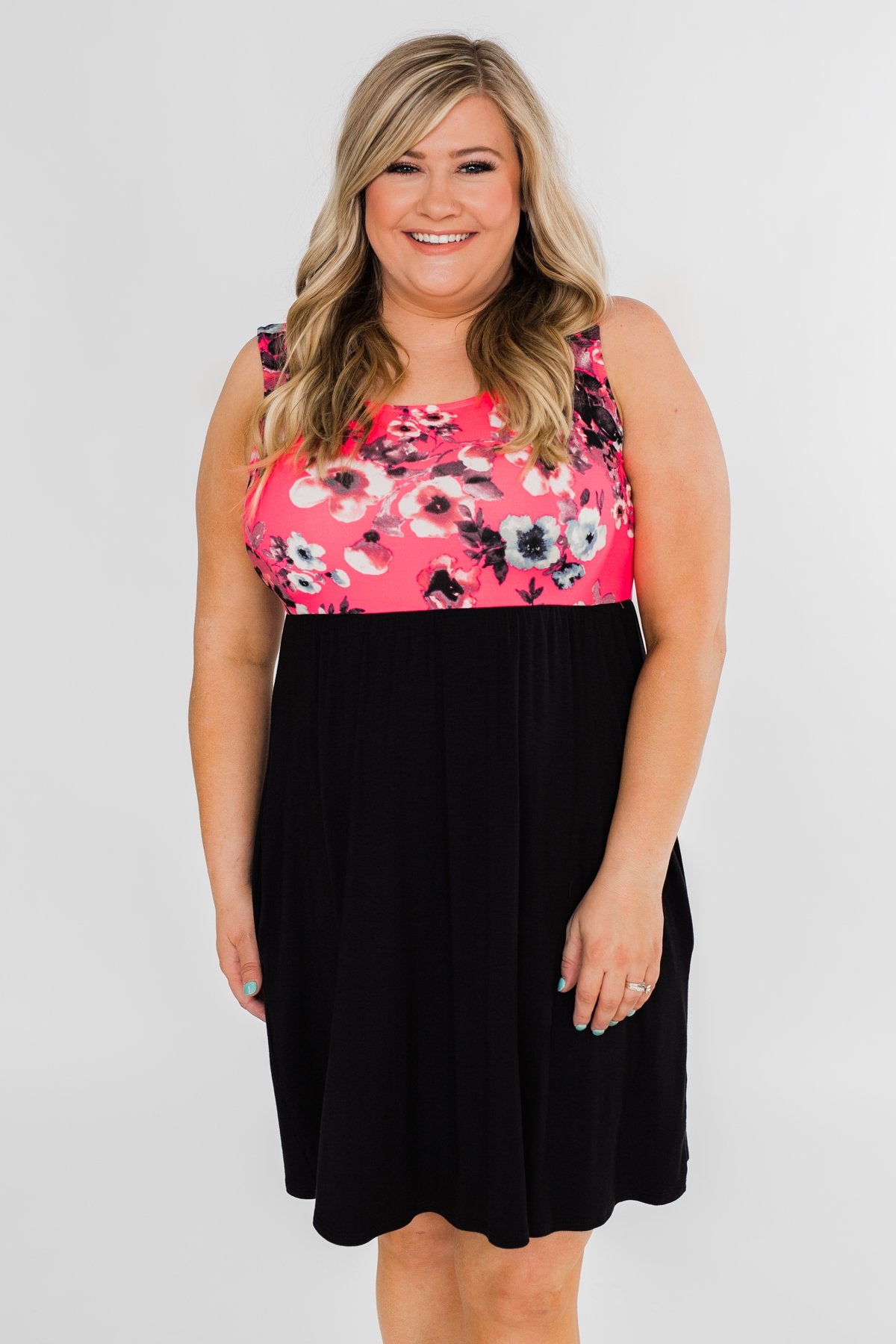 Attracted to You Floral Dress- Neon Pink & Black