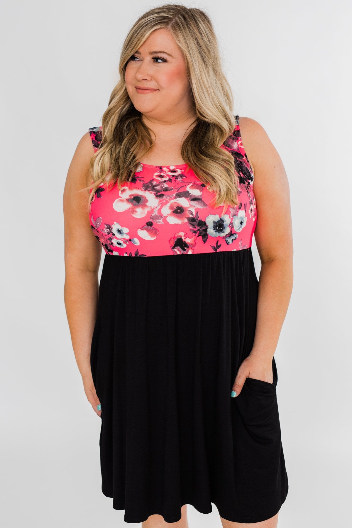 Attracted to You Floral Dress- Neon Pink & Black